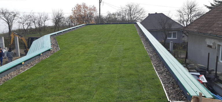 Green roof with lawn at a family house in Cluj, built in 2021, roof area approx. 300 sqm